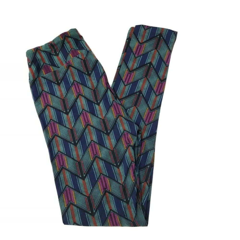 LuLaRoe One Size OS Legging Blue Purple Pink Zigzag Southwest NWOT Soft Vietnam
